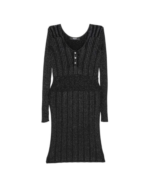 Versace Black Button Ribbed Dress