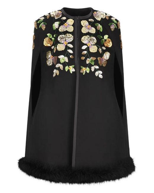 Valentino Garavani Black Floral-Embellished Cape