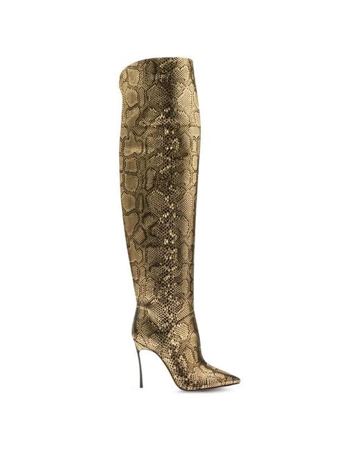 Casadei Green Snake-Effect Over-The-Knee Boots