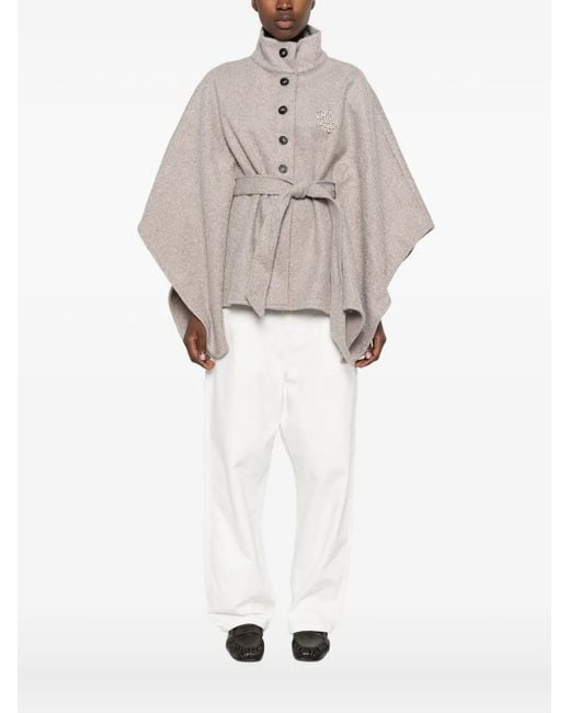Liu Jo Gray Logo-Plaque Buttoned Cape
