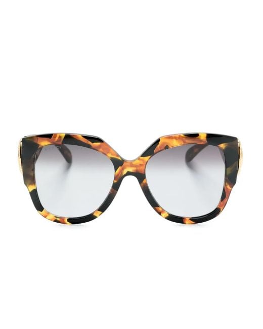Gucci Brown Tortoiseshell-Effect Oversize-Frame Sunglasses