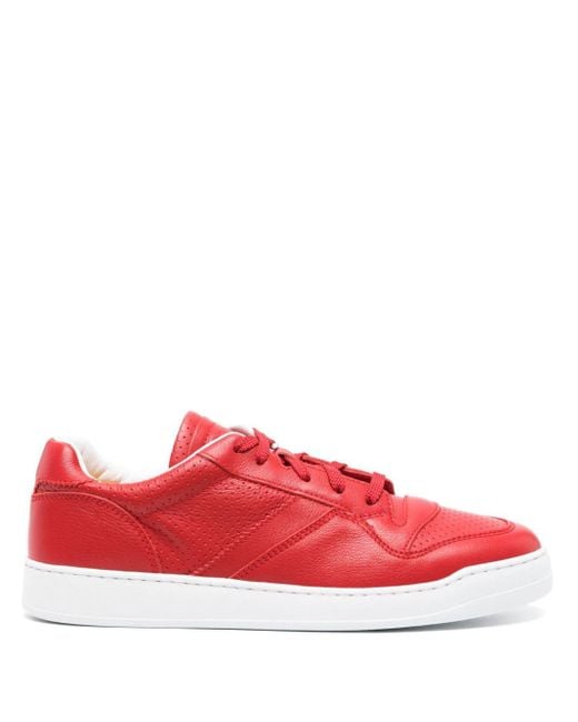 Doucal's Red Lace-up Leather Sneakers for men