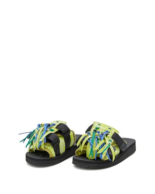 Alanui Green Paisley-Print Fringe Sandals