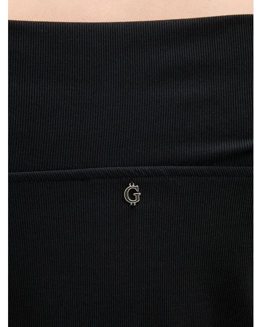 Guess Black Off-Shoulder Ribbed-Knit T-Shirt