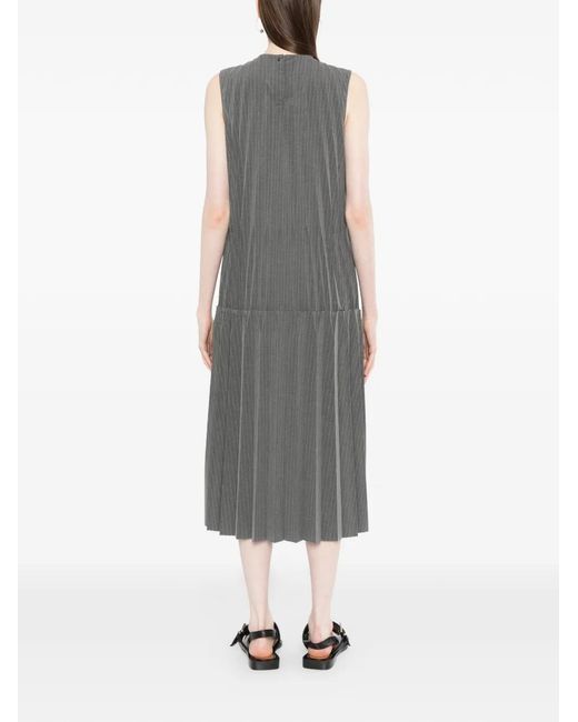 JNBY Gray Pleated Striped Dress