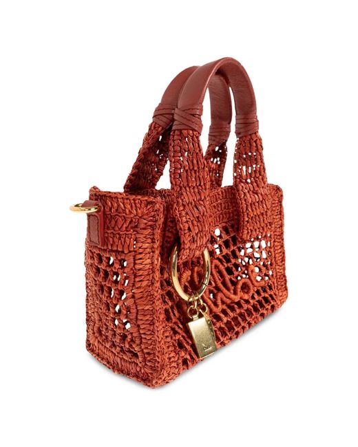 Chloé Red Summer Banana Medium Woven Logo-Patch Tote Bag