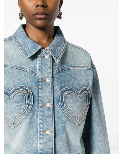 Moschino Blue Heart-Pockets Cropped Denim Jacket
