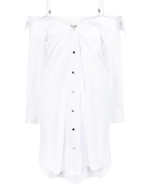 Blugirl Blumarine White Off-Shoulder Shirt Dress
