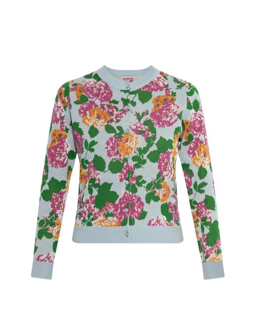 KENZO White Floral-Print Knitted Cardigan