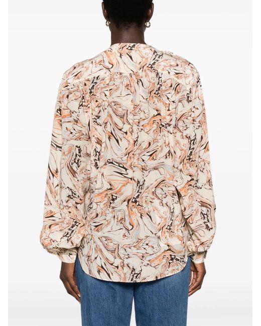 Isabel Marant Natural Tiphaine Marble-Print Silk Blouse