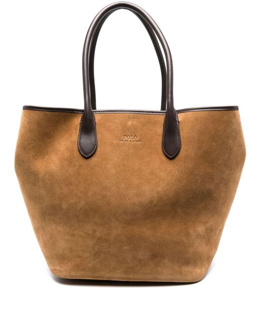 Grand sac à main en daim à logo embossé Polo Ralph Lauren en coloris Brown