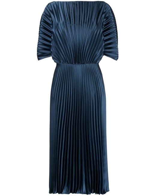 Amsale Blue Fully-pleated Metallic-effect Gown