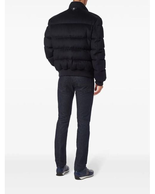 Billionaire Blue Logo-Patch Wool Padded Jacket for men