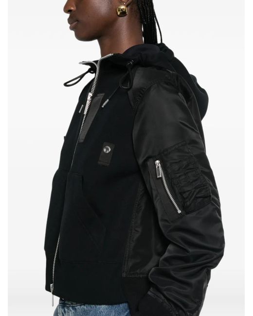 Sacai Black Panelled Zip-Up Hoodie