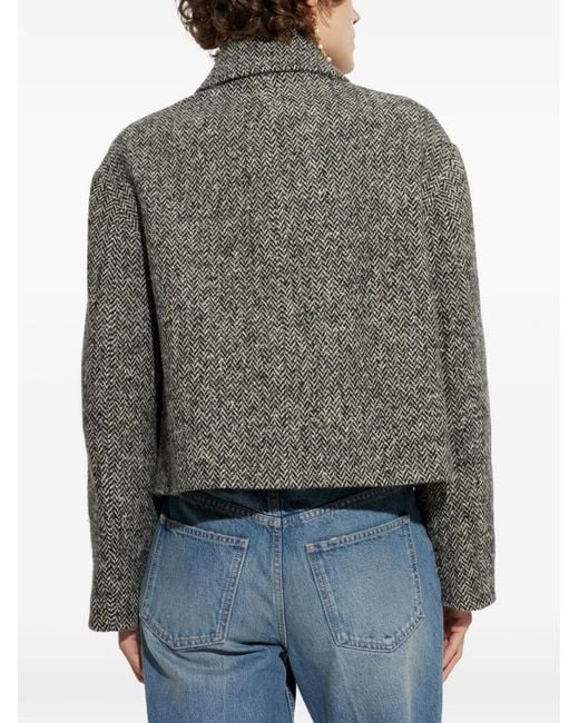 Valentino Garavani Gray Herringbone-Pattern Cropped Jacket