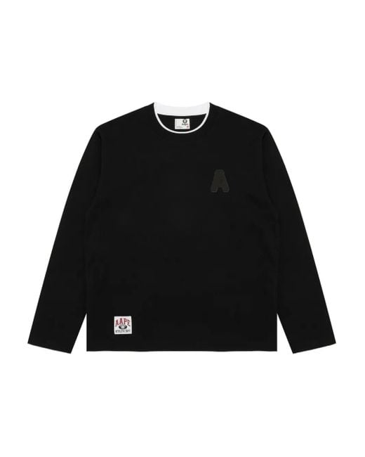 メンズ Aape By A Bathing Ape クルーネック ロングtシャツ Black