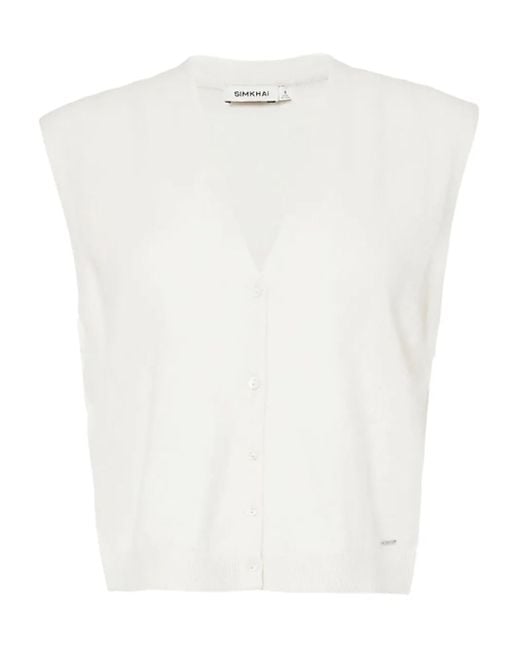 Jonathan Simkhai White Button-Front Cashmere Vest
