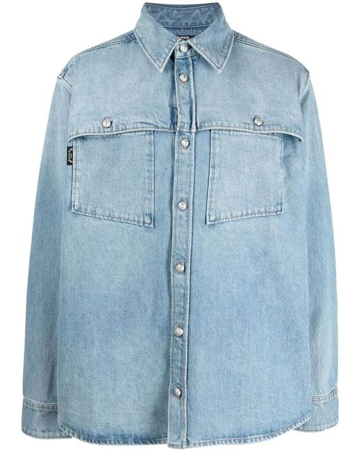 Balmain Blue Faded Denim Shirt-Jacket for men