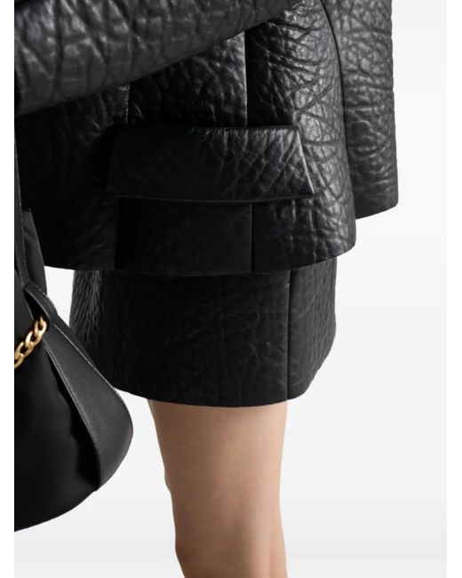 Prada Black Mini Textured-Leather Skirt