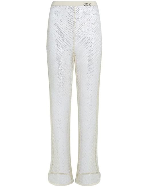 Karl Lagerfeld White Sequinned Mesh Trousers