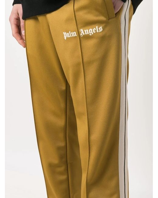 Palm Angels Natural Logo-Print Straight-Leg Trousers for men
