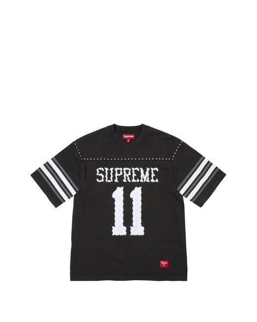 Supreme Black Studded Rhinestone-Appliqué Football T-Shirt for men