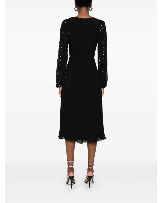Nissa Black Crystal-Embellished Chiffon Midi Dress