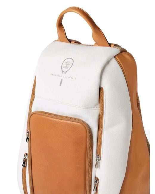 Brunello Cucinelli White Zipped Padel Backpack for men