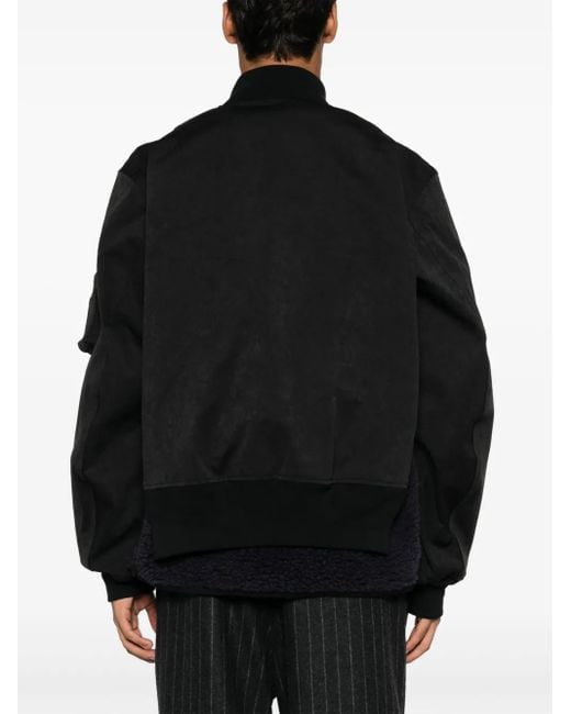 Sacai Black Layered Band-Collar Bomber Jacket for men