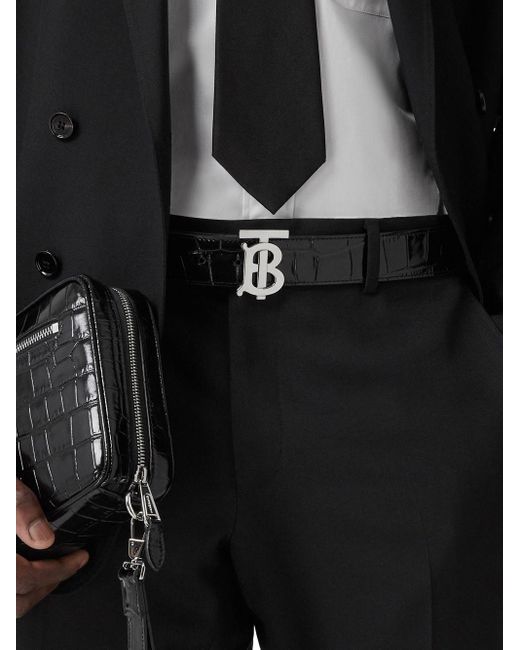 Cinturón con placa del logo Burberry de hombre de color Negro | Lyst
