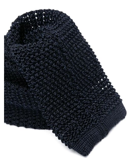 Fursac Blue Square-Tip Knitted Silk Tie for men