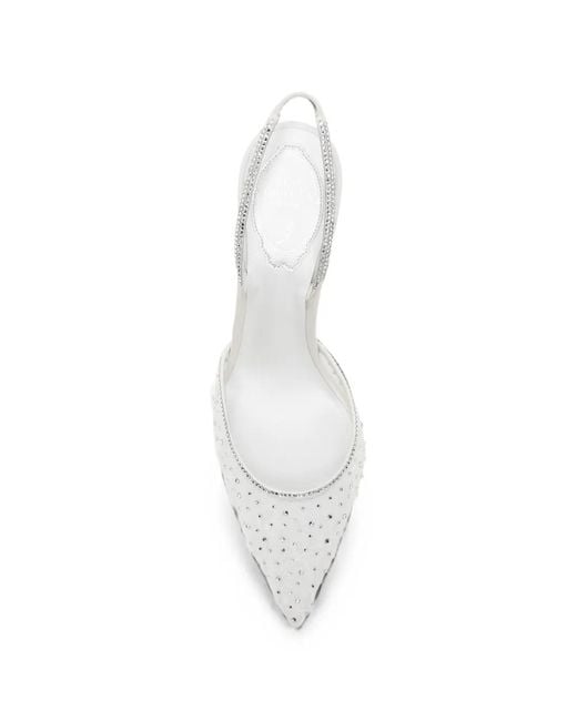 Rene Caovilla White Belle Crystal-Embellished Slingback Sandals