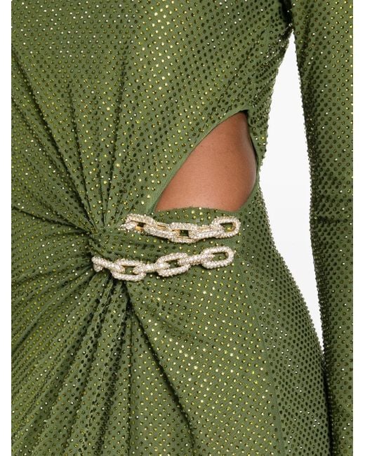 Self-Portrait Maxi-Jurk Verfraaid Met Stras En Kettingdetail in het Green