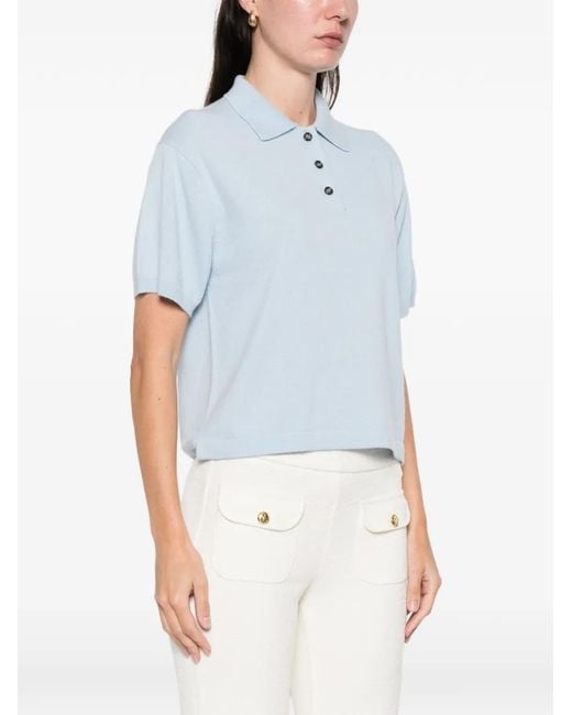 Allude Blue Cashmere Buttoned Polo Top