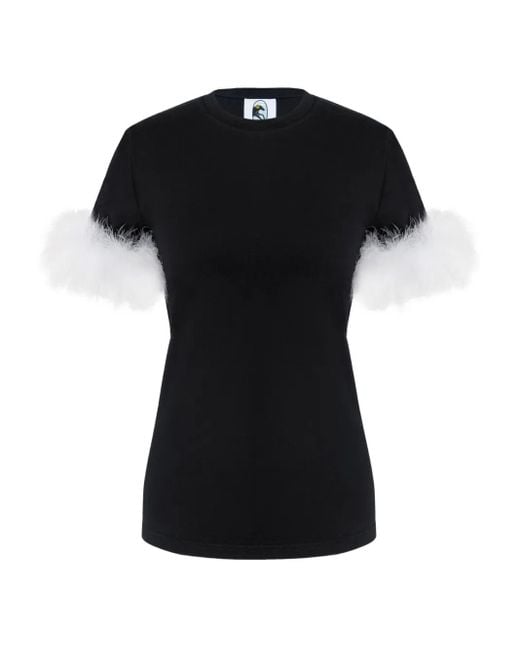 Sleeper Black Feather-Embellished T-Shirt