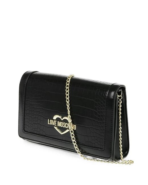 Love Moschino Black Crocodile-Effect Heart-Plaque Shoulder Bag