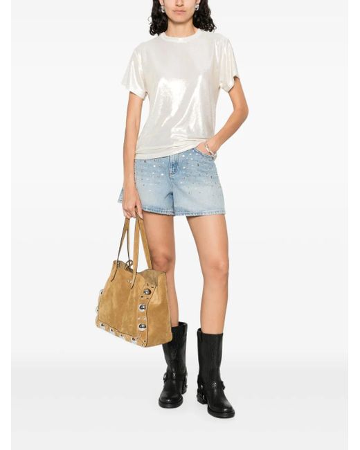 Maje Blue Stud-Embellished Shorts