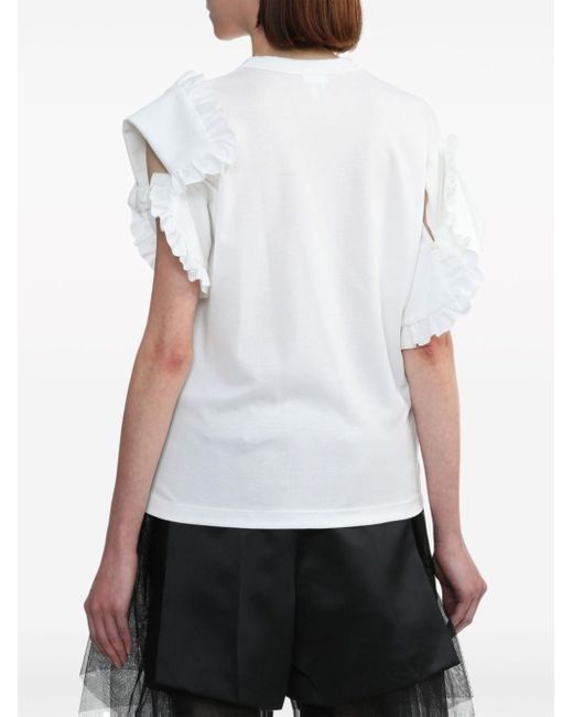Noir Kei Ninomiya White Ruffle-sleeves Cotton T-shirt