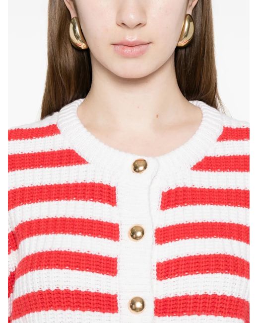 Allude Red Striped Buttoned Cardigan