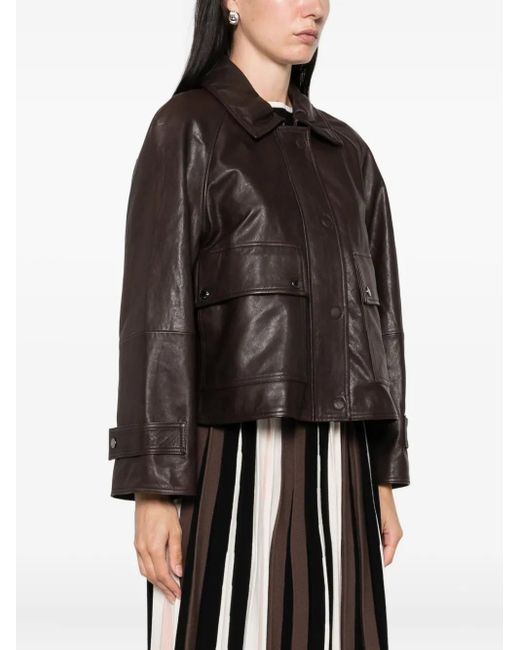 Weekend by Maxmara Brown Flap-Pocket Leather Jacket