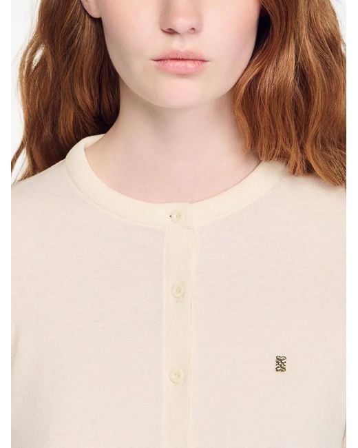 Sandro White Padded-Round-Neck Cardigan