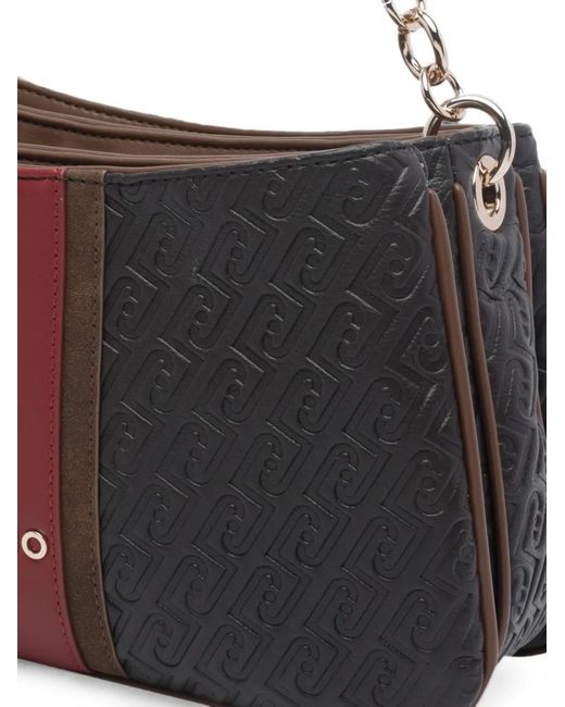Liu Jo Black Monogram-Embossed Panelled Shoulder Bag