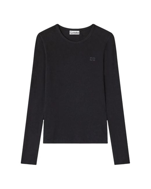 Ganni Blue Long-Sleeve Crew-Neck T-Shirt