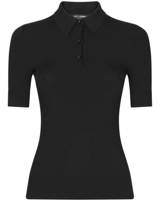 Dolce & Gabbana Black Short-sleeve Fine-knit Polo Shirt
