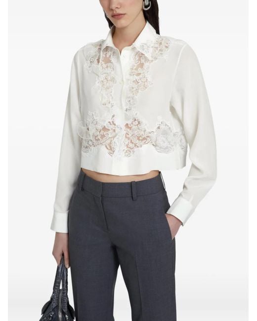 Ermanno Scervino White Lace-Embellished Silk Shirt