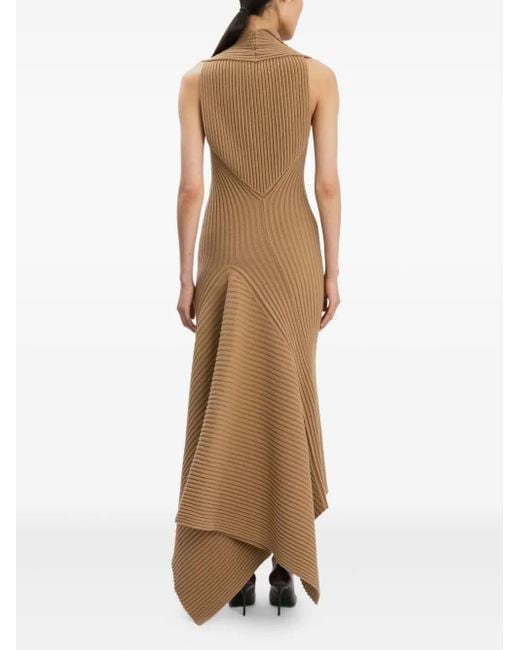 Victoria Beckham Natural Ribbed Draped Midi Dress