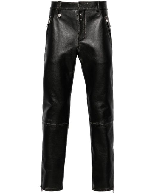 Alexander McQueen Black Tapered Leather Trousers for men