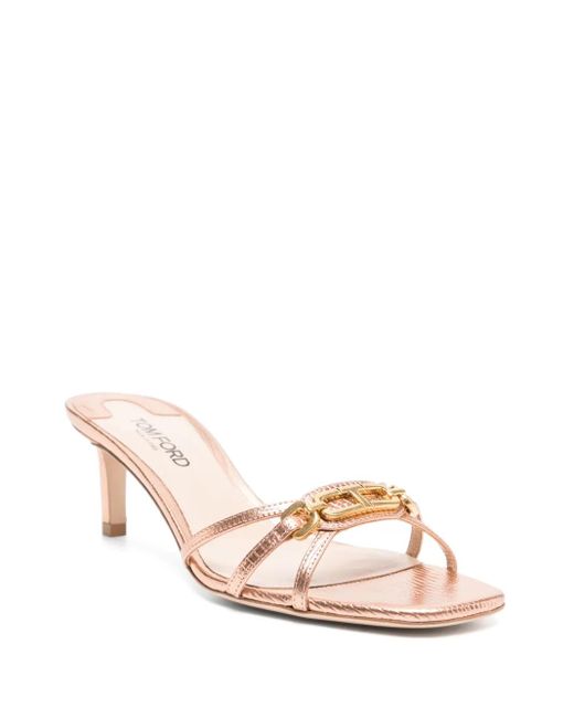 Tom Ford Pink Whitney T Metallic Leather Mules