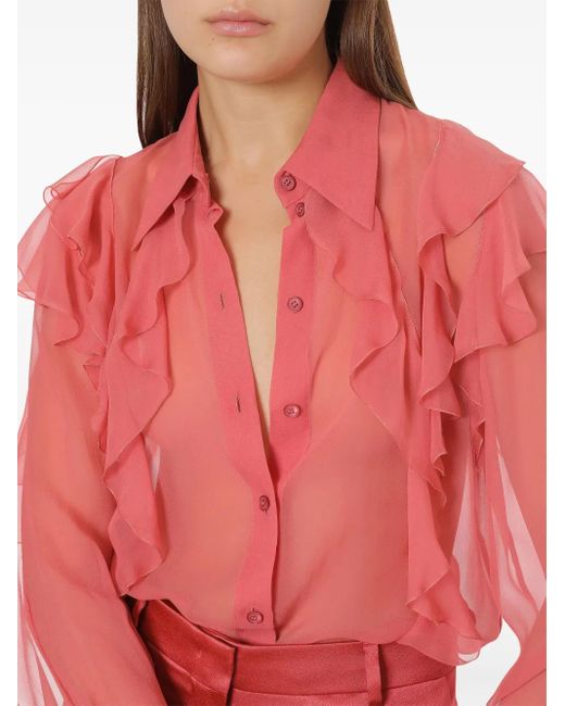 Alberta Ferretti Pink Ruffle-Detailing Shirt