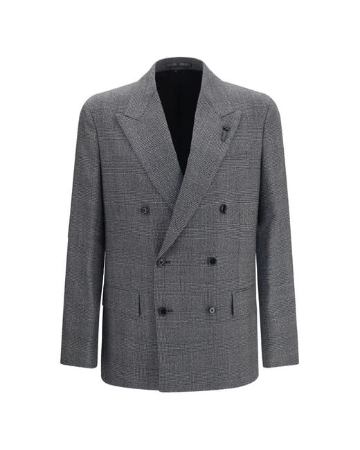 Lardini Gray Double-Breasted Wool Blazer for men